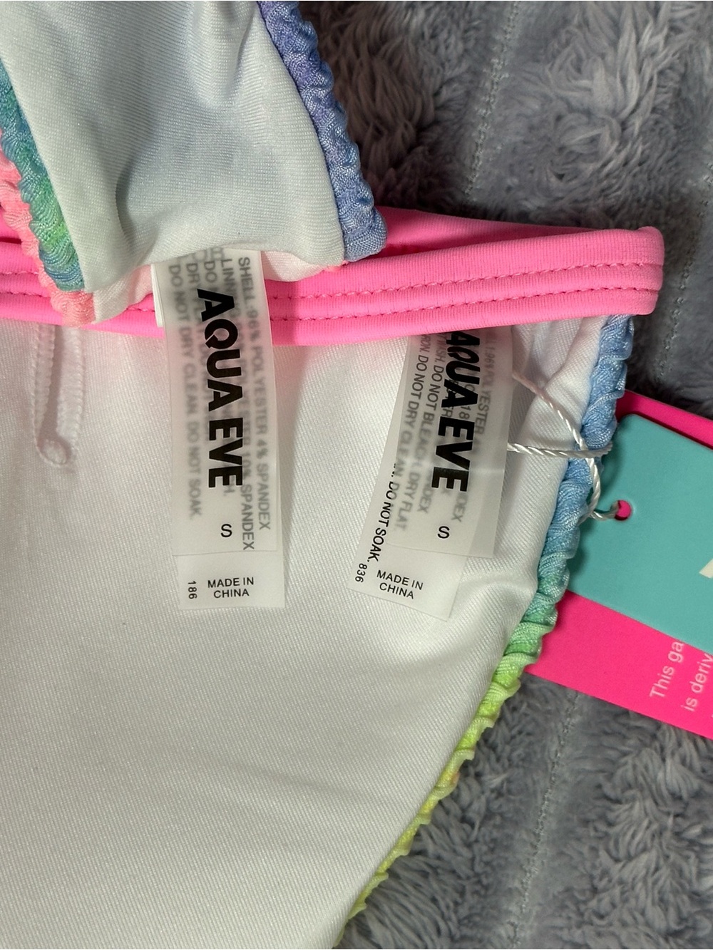 AQUA Eve Tie-Dye Bikini Set — Rainbow Textured — Size Small - Picture 5 of 5